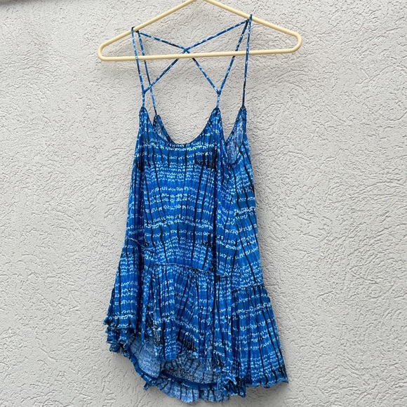 FP Free People Blue White Strappy Tank Top Medium - Picture 4 of 6